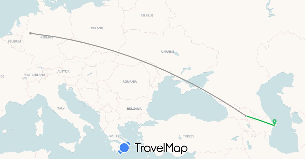 TravelMap itinerary: driving, bus, plane in Azerbaijan, Germany, Georgia (Asia, Europe)